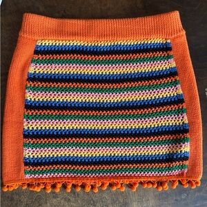 CAPSULE Color Pop Crochet Knit Mini Skirt | Pom Pom Hem | Size L